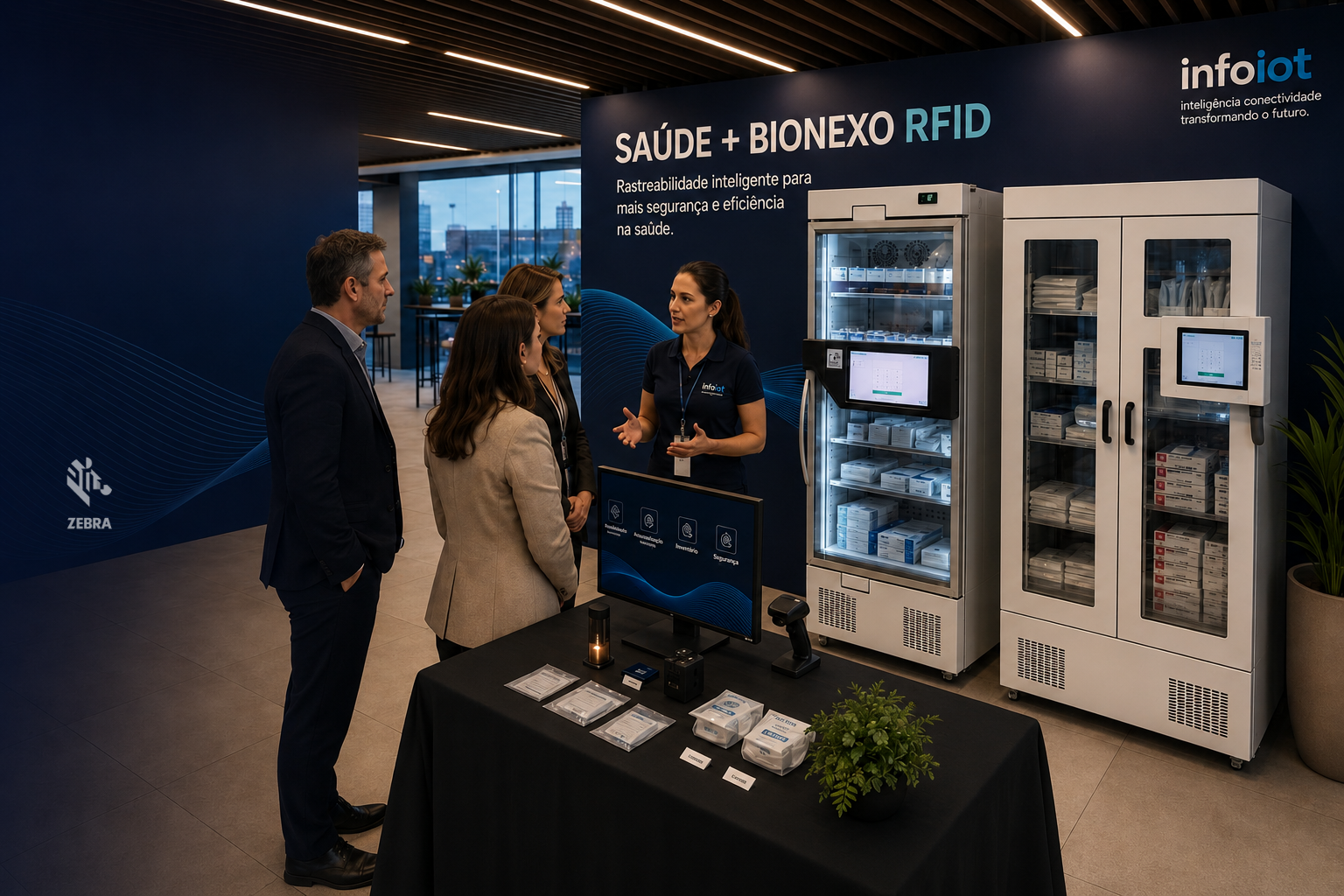Demonstração de rastreabilidade RFID em geladeiras de insumos de saúde na parceria Infoiot e Bionexo